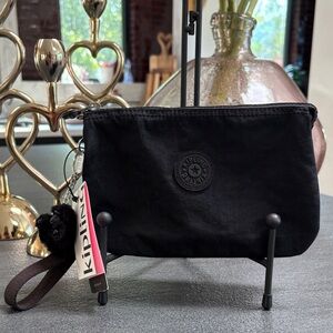 NWT Kipling Black Wristlet Bag Pouch Purse with Detachable Strap Keychain